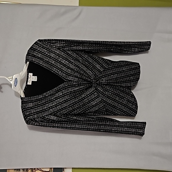 Vintage La Nuit Long Sleeve  Top Sz L Black with  Silver wave embellishments - Picture 1 of 7